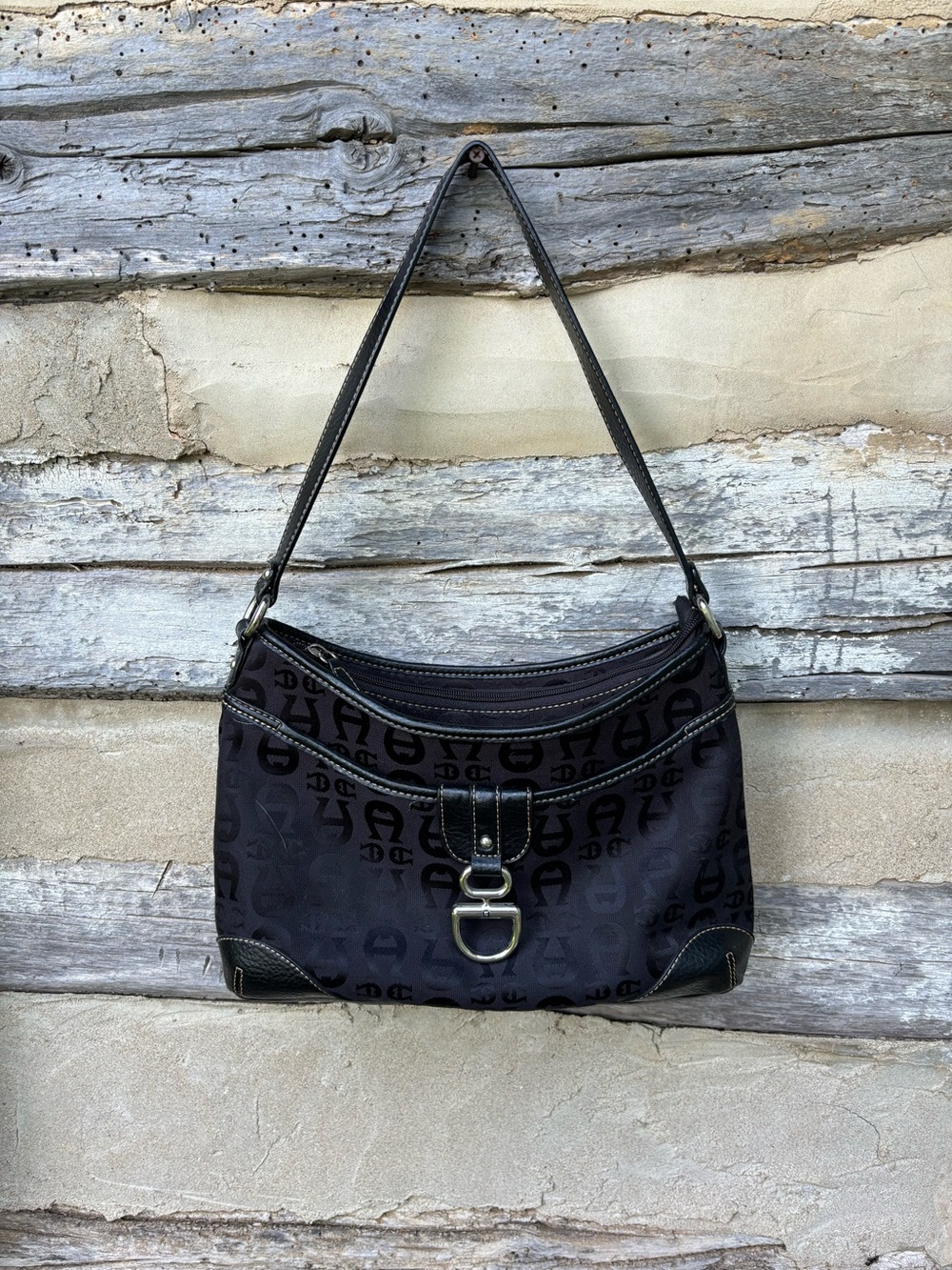 Etienne Aigner Black Classic Signature Pattern Shoulder Bag